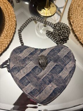 Heart-Shaped Denim Crossbody Bag with Chain Strap